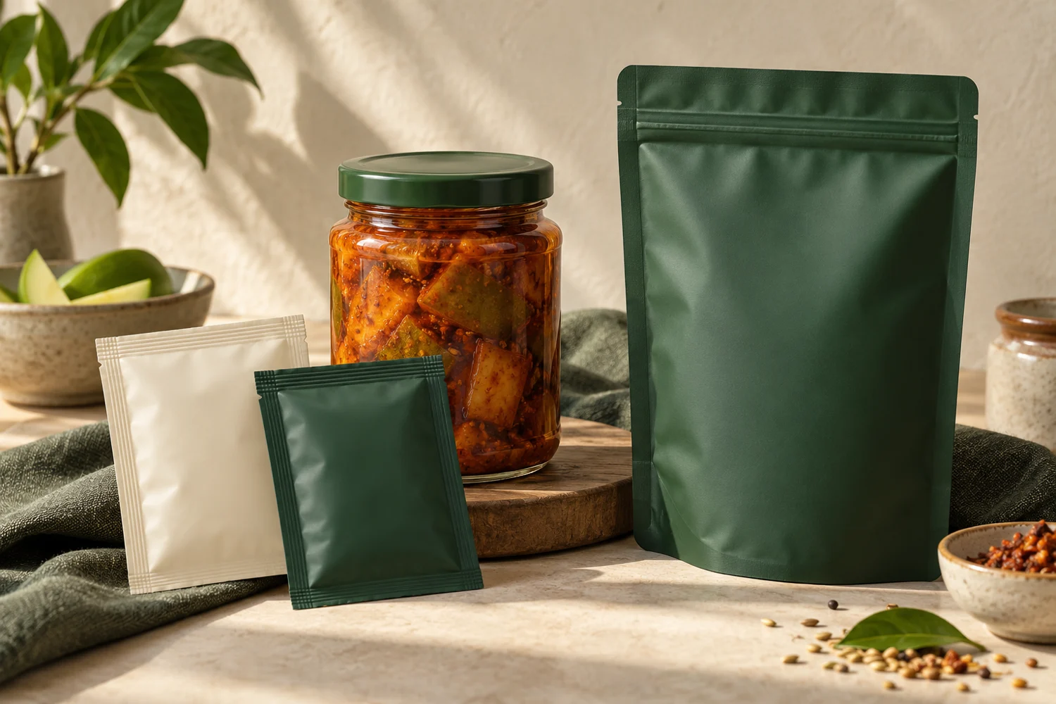 Proposed unbranded glass jar, travel sachets and refill pouch packaging